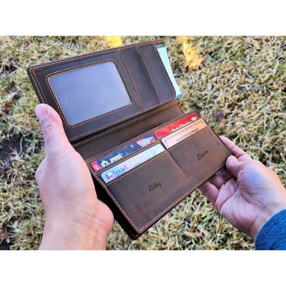 Genuine Leather Wallet with Window ID, Rustic Brown, Woman Full-Length Wallet